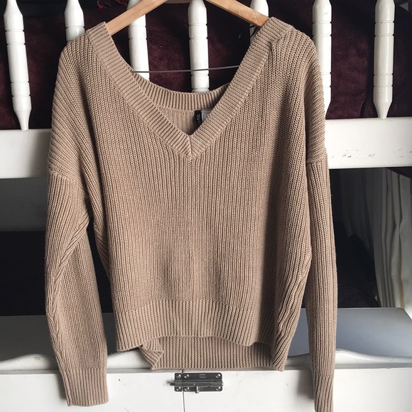 Tan V-Neck Sweater - Picture 1 of 5